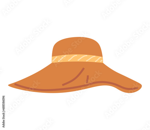 Style green hat icon. Flat illustration of classic headdress vector icon isolated on white background. Wide brim panama hat. Clothing and garment, womens wardrobe item, vintage fashion felt cap