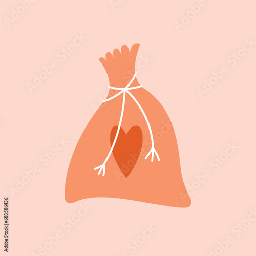 Little bag, container, pouch for menstrual pads, tampons, hygiene products. Female periods concept. Love my periods clip art. Vector illustration in flat style for sticker, banner, card.