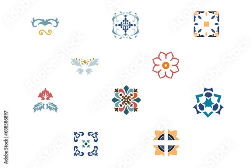 Oriental floral ornament and damask graphic element. Baroque, royal Victorian and imperial rococo decor. For seamless patterns, wrapping paper, greeting and business cards, wedding invitations.