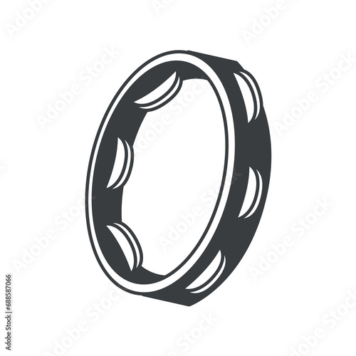 Music instrument of black line set. This black outline of a tambourine invites us into a world of enchanting melodies and harmonies, demonstrating the power of music. Vector illustration.