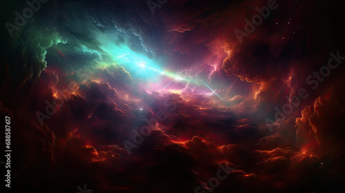 A colorful nebula space wallpaper, depicts a vibrant and dreamy outer space scene filled with swirling colors. It's perfect for website backgrounds, digital art, and space-themed design projects. photo