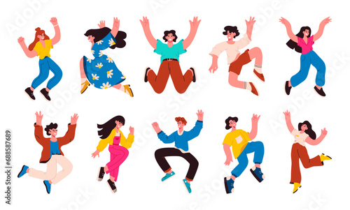 Jumping people vector illustration. A carefree lifestyle embraces freedom hopping and leaping with happiness Jumping people express their happiness through action leaping up The celebration success