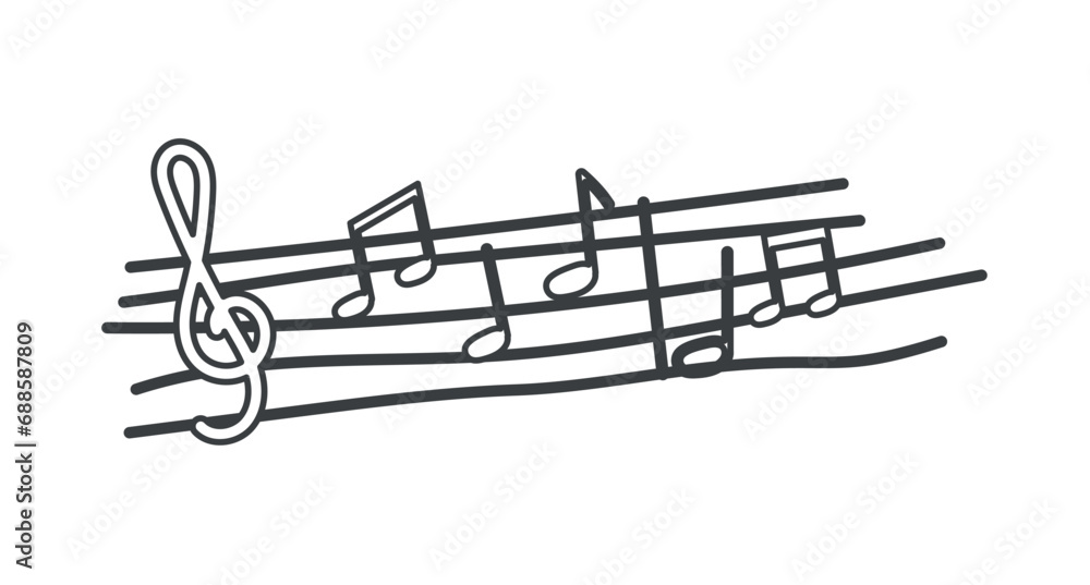 Fototapeta premium Music instrument of black line set. The black outline gracefully traces the flowing musical notes, capturing the enchanting rhythm of a melodic masterpiece. Vector illustration.