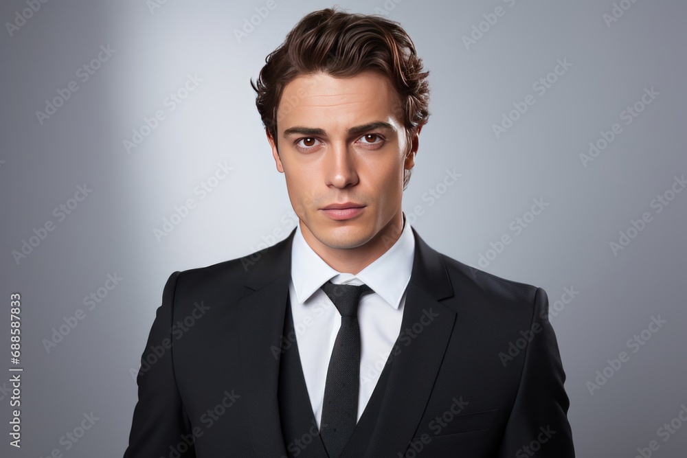 Portrait of a businessman wearing a black suit and a black tie