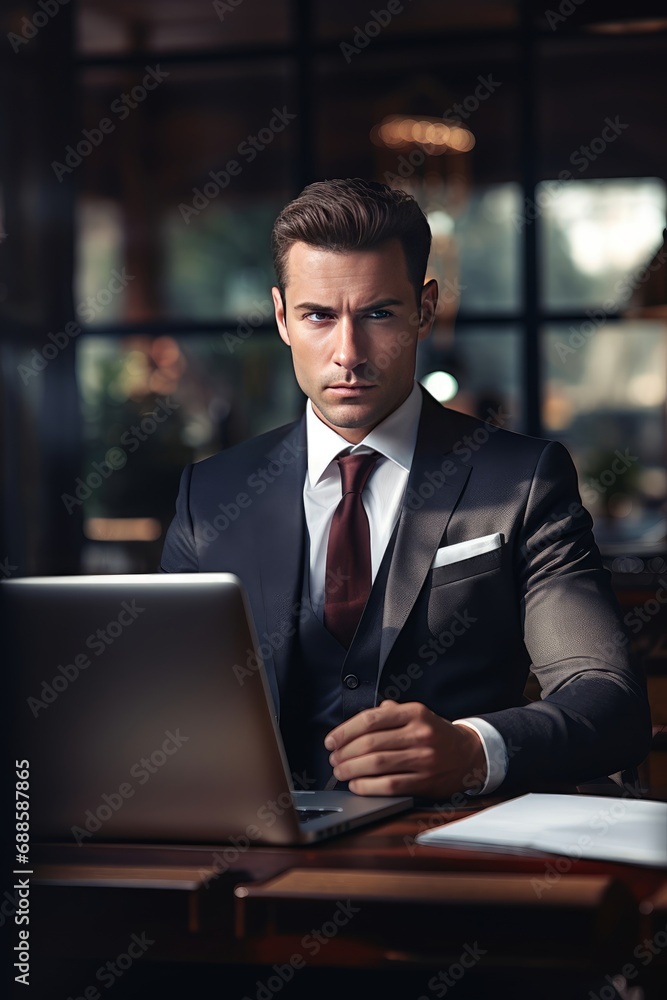 Portrait of a handsome businessman working on laptop Portrait of a handsome businessman working on laptop