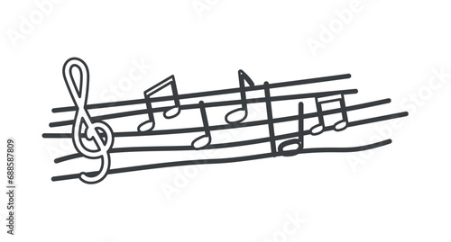 Music instrument of black line set. The black outline gracefully traces the flowing musical notes, capturing the enchanting rhythm of a melodic masterpiece. Vector illustration.