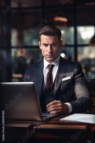 Portrait of a handsome businessman working on laptop © Fabien