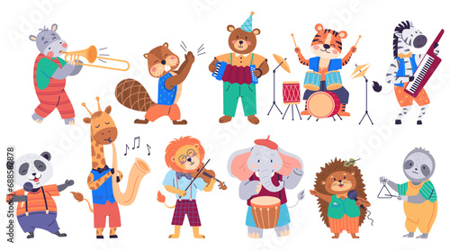 Animal band vector illustration. The wildlife orchestras performance group enchants zoo with melodies celebration The animal band concept brings rhythmic celebration, turning zoo