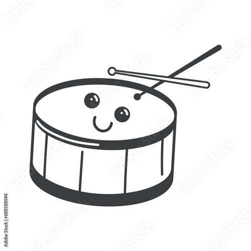 Music instrument of black line set. A striking black outline of a drum character capture the rhythm and energy of music. Vector illustration.