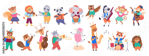 Animal band vector illustration. A festive event unfolds with wildlife concert, featuring talented animal orchestra The cheerful marching band fauna adds lively touch to zoo