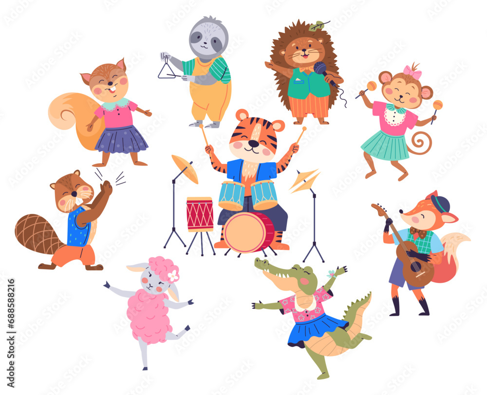Animal band vector illustration. The zoo transforms into celebration music and nature with lively animal band A festive event unfolds with wildlife concert, featuring talented animal Animal band vector illustration. The zoo transforms into celebration music and nature with lively animal band A festive event unfolds with wildlife concert, featuring talented animal