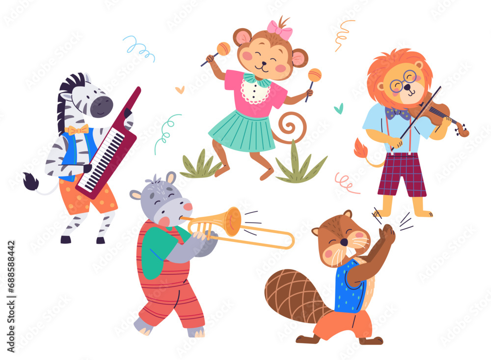 Animal band vector illustration. Celebrate musical prowess wildlife orchestra in this unique performance event The zoo transforms into celebration music and nature Animal band vector illustration. Celebrate musical prowess wildlife orchestra in this unique performance event The zoo transforms into celebration music and nature