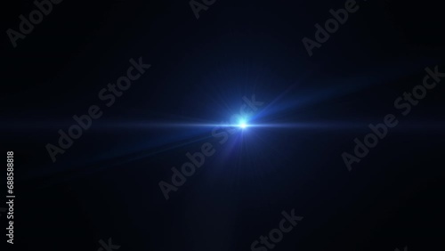 Abstract center flickering blue glow star optical flare shine light ray animation on black background for screen project overlay photo
