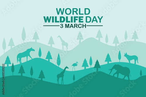 World Wildlife Day. 3 March. Holiday concept. Template for modern background, banner, card, poster with text inscription. Vector illustration