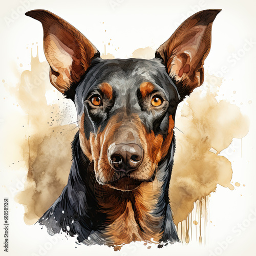 watercolor Dobermann clipart, Generative Ai