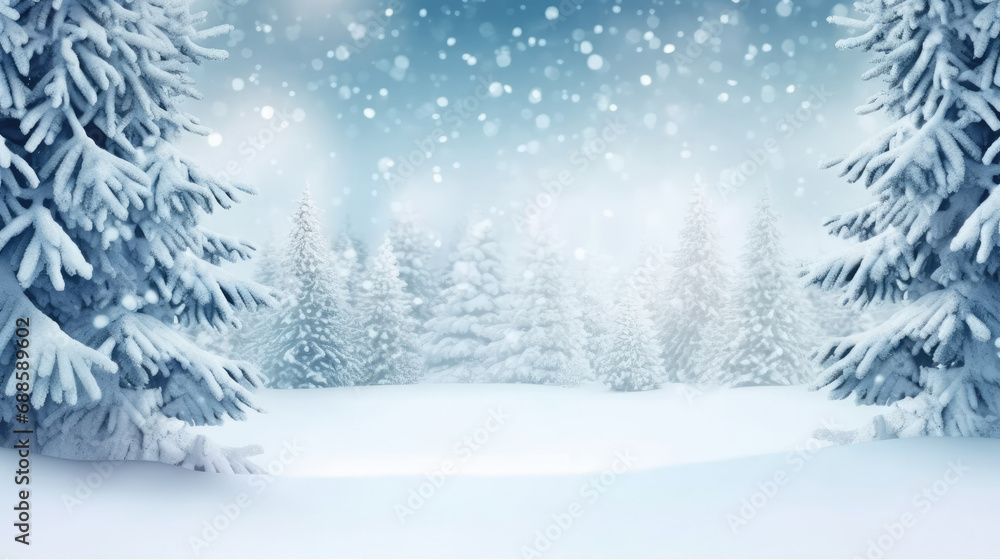Winter Background with Snow and Trees is a serene and snowy landscape image. It's perfect for winter-themed designs, holiday cards, seasonal promotions, and outdoor-related content. copy spcae 