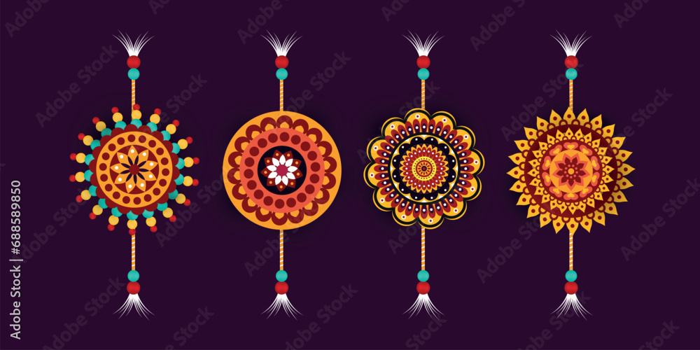 Set of rakhi, Raksha Bandhan, Hindu celebration India festival culture tradition vector illustration design Set of rakhi, Raksha Bandhan, Hindu celebration India festival culture tradition vector illustration design