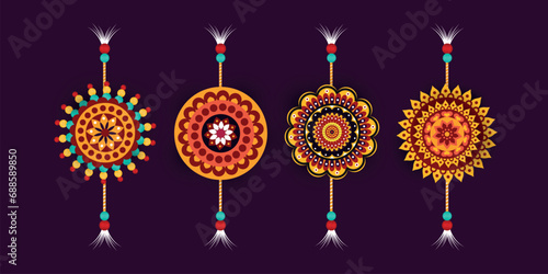 Set of rakhi, Raksha Bandhan, Hindu celebration India festival culture tradition vector illustration design