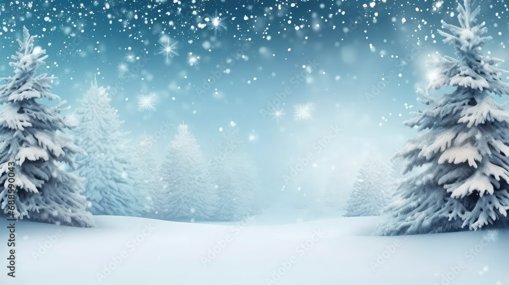 Winter Background with Snow and Trees is a serene and snowy landscape image. It's perfect for winter-themed designs, holiday cards, seasonal promotions, and outdoor-related content. copy spcae 