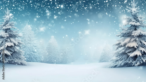 Winter Background with Snow and Trees is a serene and snowy landscape image. It's perfect for winter-themed designs, holiday cards, seasonal promotions, and outdoor-related content. copy spcae  © Planetz