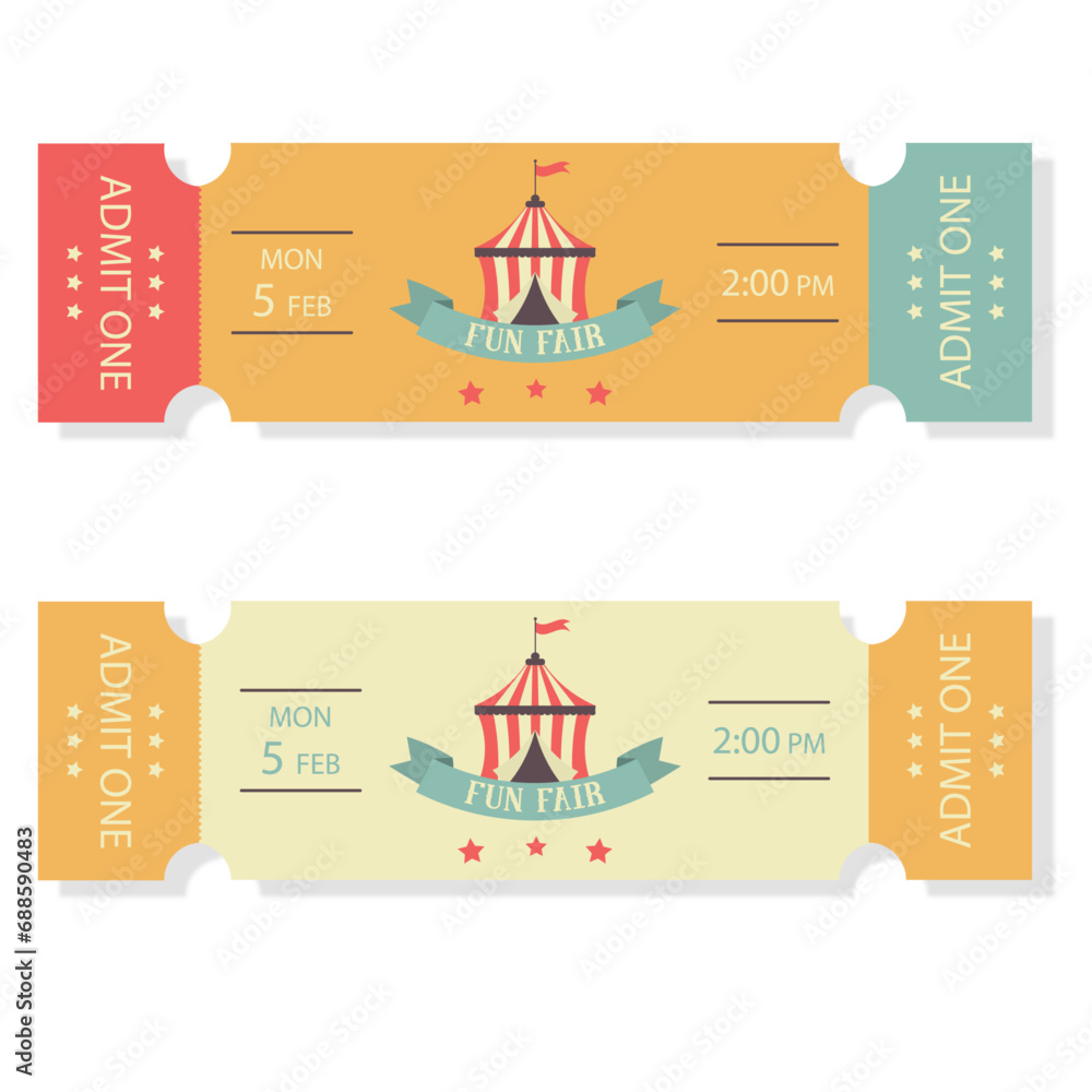 Circus tickets. Carnival ticket templates. Vintage tickets.