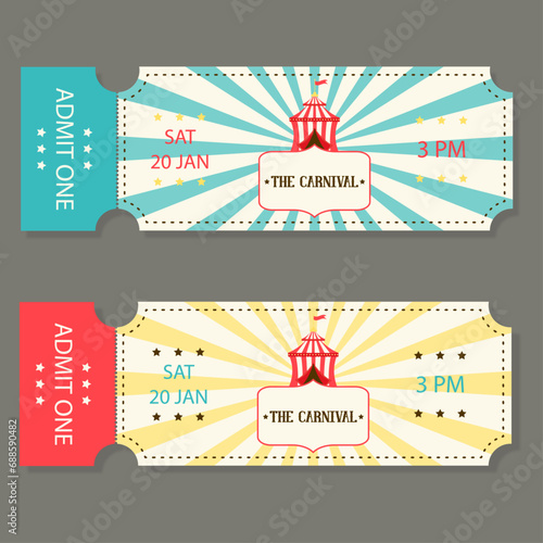 Circus tickets. Carnival ticket templates. 