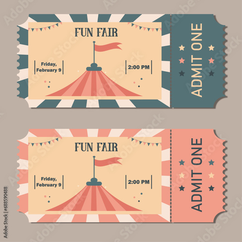 Circus tickets. Carnival ticket templates. Vintage tickets.