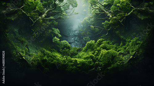 green forest in the night, green plants in a large amount , green natural view  © Micro