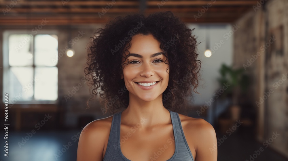 Woman with Curly Hair Smiling