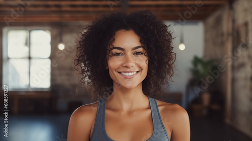 Woman with Curly Hair Smiling