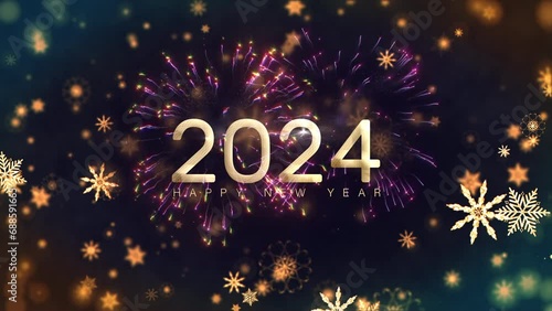 Wallpaper Mural 2024 New Year golden text shine light animation with beautiful gold snowflake flowing and fireworks cinematic title abstract background. New year title intro festival decorate celebrate. Torontodigital.ca