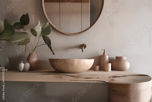 sleek grey marble bathroom with LED lighting, vanity, and freestanding tub