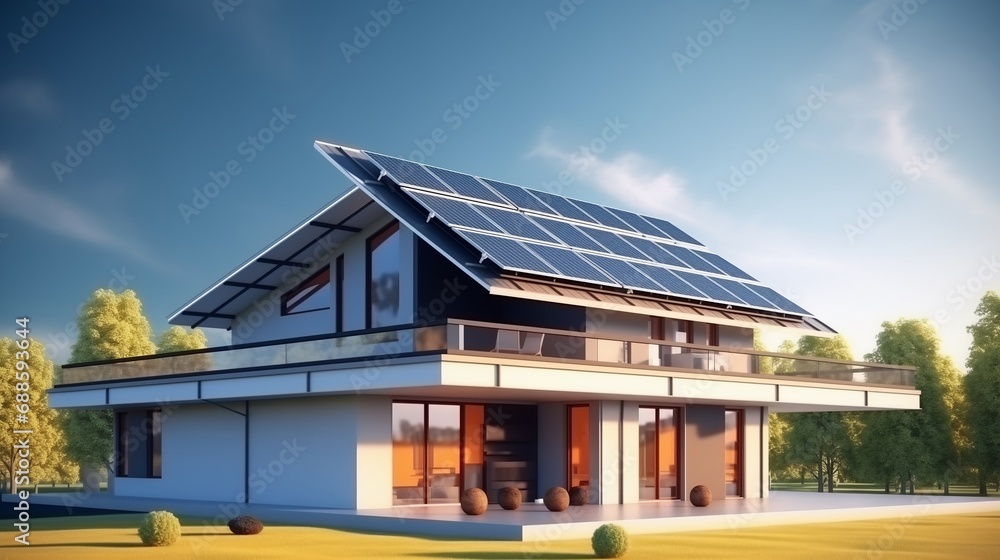 Naklejka premium A Sustainable Home Powered by Solar Energy