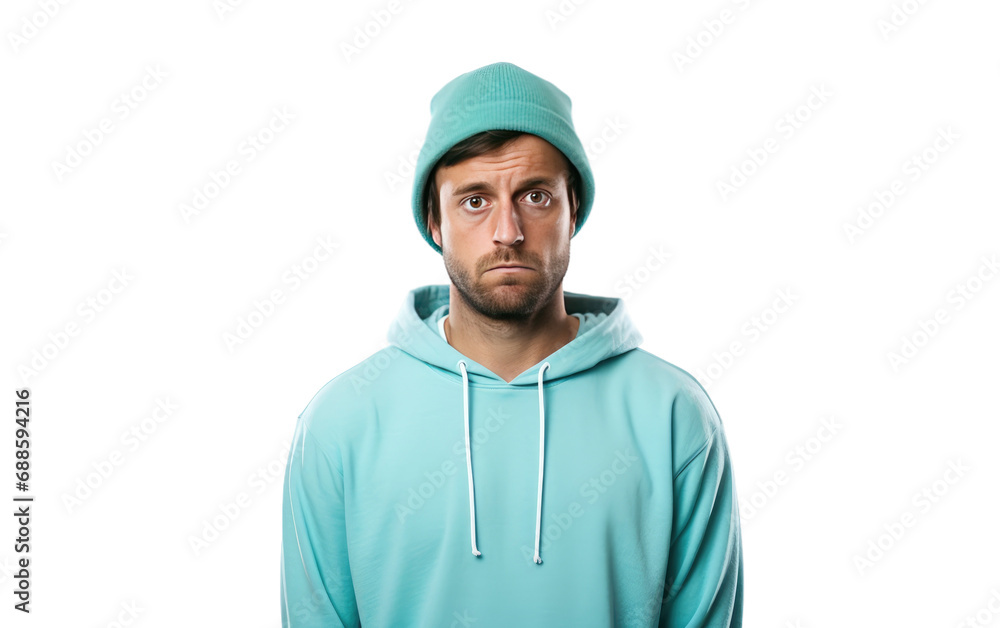 Unhappiness Evident in Cyan Clad Youth Isolated on a Transparent Background PNG