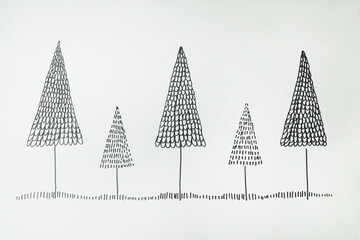 Acrylglasbilder Surrealismus Graphic of four stylized pine trees  © vali_111