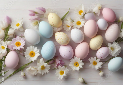 Easter eggs with spring flowers