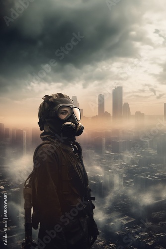 Global world air pollution and warming  smog and emission in futuristic urban world. Generative AI