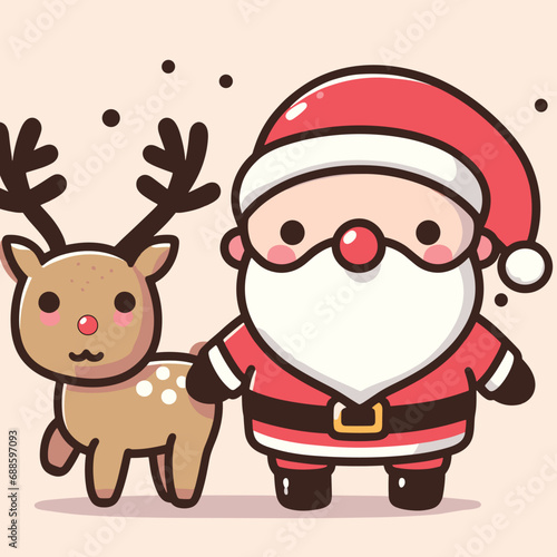 Modern Festive Icons: Santa, deer, snowman. Ideal for postcards and backgrounds. Effortless chic decor with Santa focus.