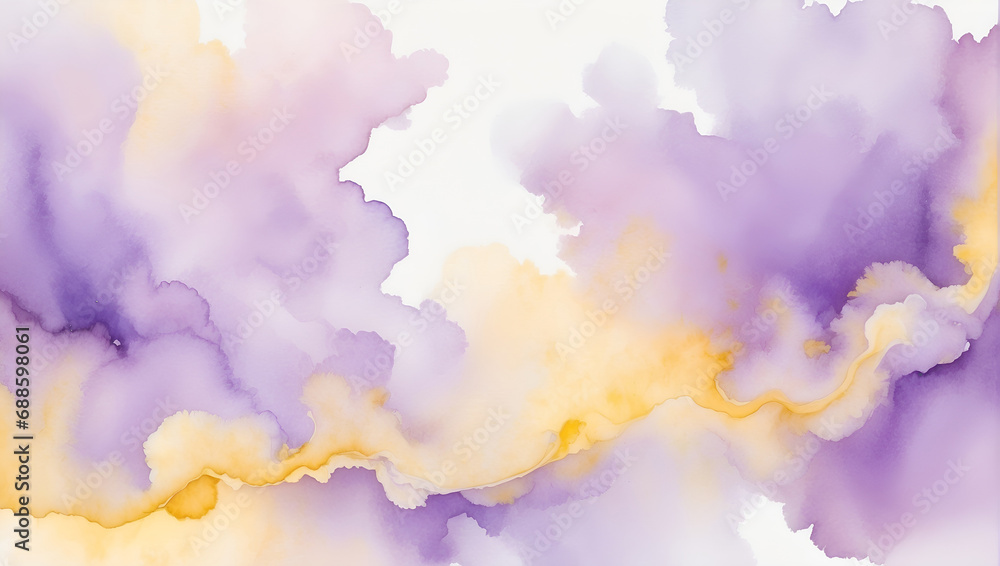 watercolor hand painted background, soft and dreamy purple and yellow color