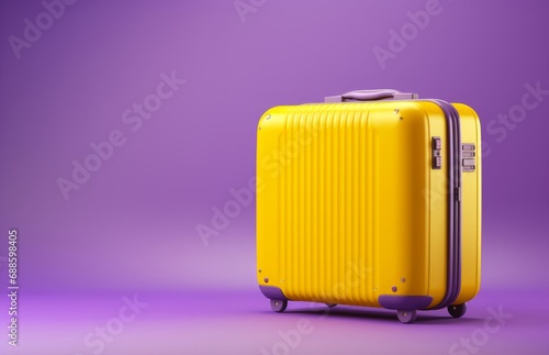 Travel suitcase isolated on purple background.
