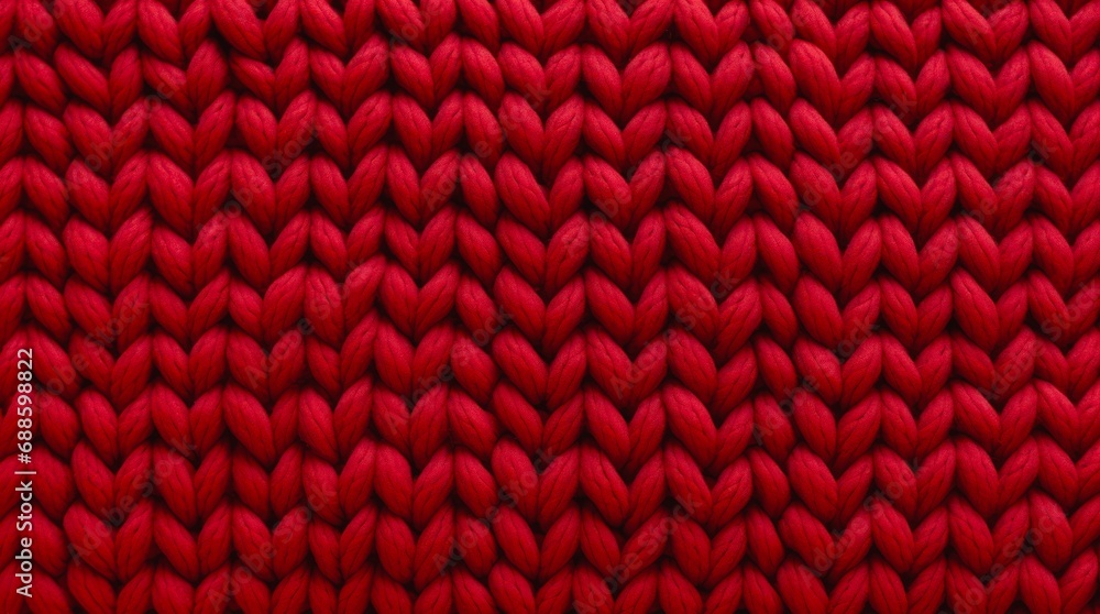 Naklejka premium Red woolen knitted fabric texture.
