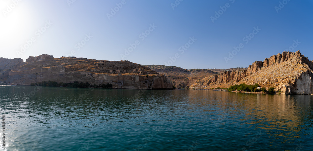 Panoramic view of Rumkale Castle from Euphrates River.