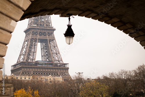 Panorama on the Eiffel Tower from Bir Hakeim bridge in Paris photo