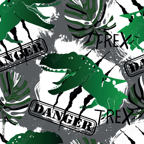 Seamless pattern with dinosaur  . Original design with t-rex, dinosaur. print for T-shirts, textiles, wrapping paper, web. 