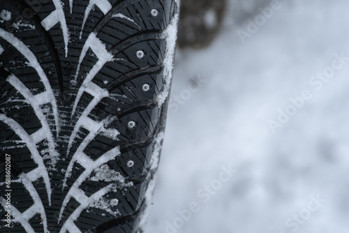 close up of snowy winter tire