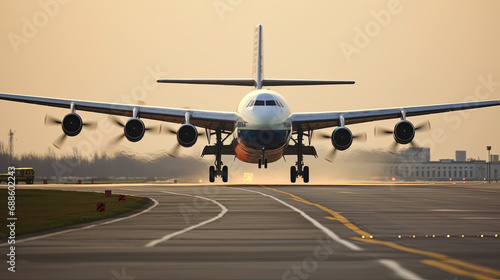 Take Off A Commercial Air Plane at Airport Runway Under Sky Background Selective Focus