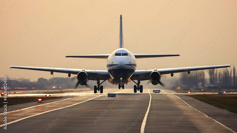 Take Off A Commercial Air Plane at Airport Runway Under Sky Background Selective Focus Take Off A Commercial Air Plane at Airport Runway Under Sky Background Selective Focus