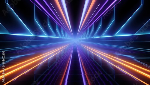 3D technology abstract neon background, empty space scene, virtual reality, cyber future sci-fi background, spotlight, colorful geometry