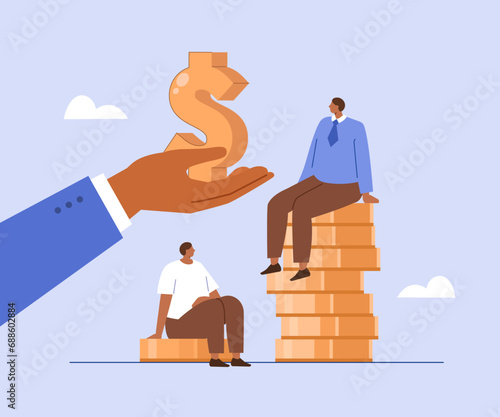 Wealth inequality and poverty concept. Income differences and gap between rich and poor. Flat vector illustration.
