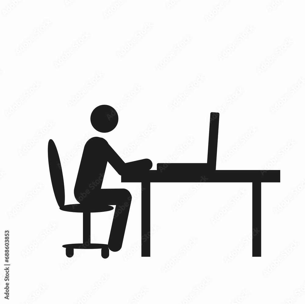 A man is working at a table. Freelance designer. Video tutorial, video conference. Workplace, the workspace of a person working remotely. Flat illustration A man is working at a table. Freelance designer. Video tutorial, video conference. Workplace, the workspace of a person working remotely. Flat illustration